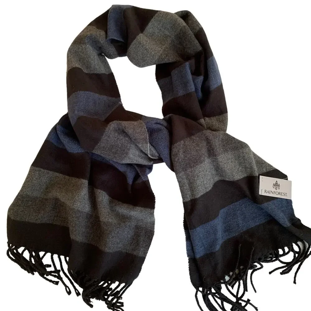 Rainforest Charcoal Navy Wide Stripe Scarf NWT